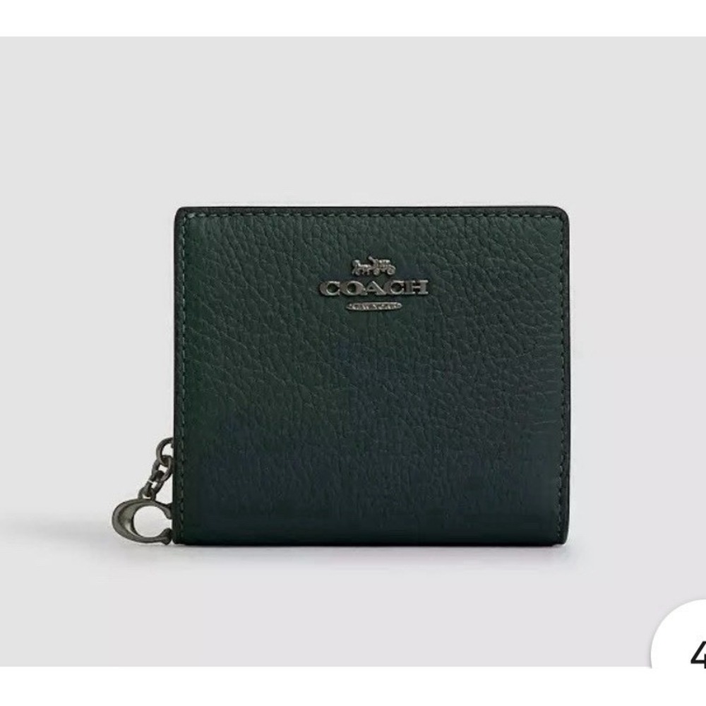 NWT Coach Snap Wallet C2862 Dark Teal Green Pebbled Leather w/C Charm